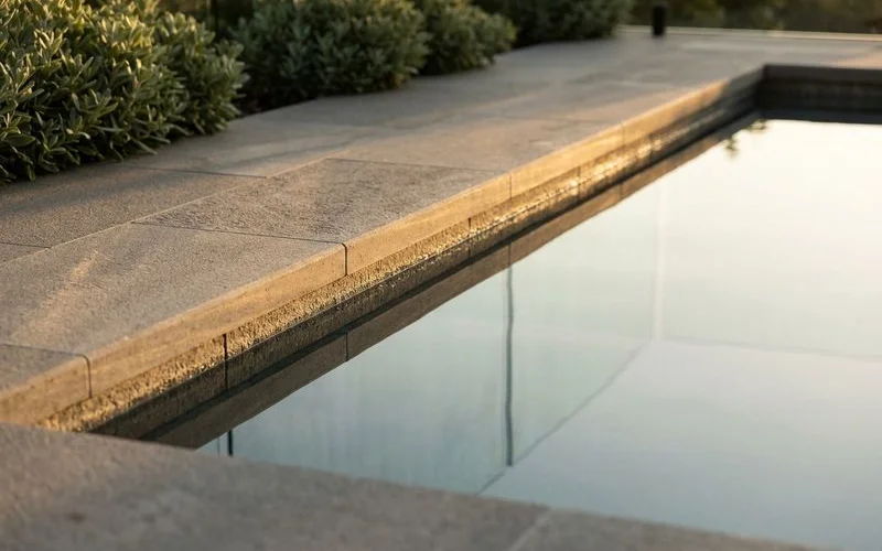 Bluestone coping detail at pool edge