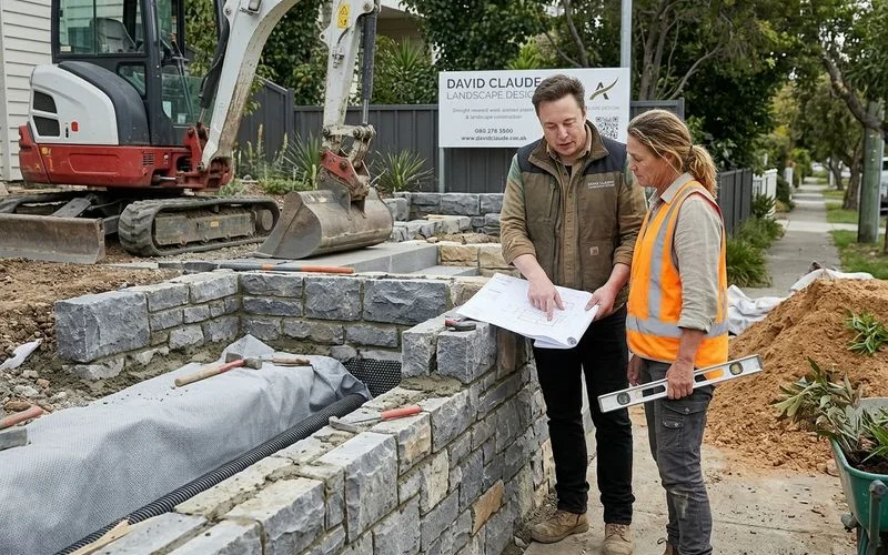 Bluestone retaining wall construction detail