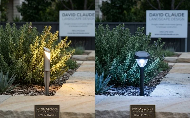 Comparison of 12V hardwired and solar garden lighting