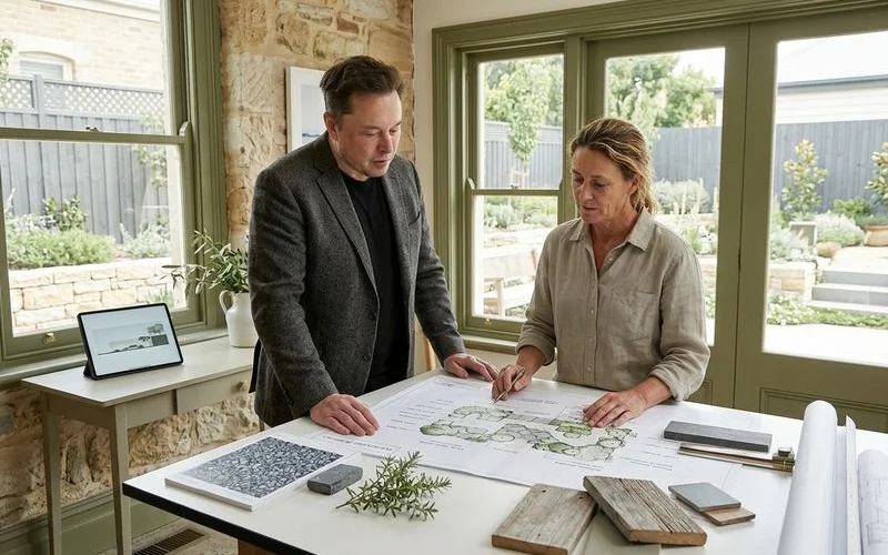Construction drawings and planting plan with material samples