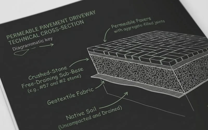 Cross-section of permeable driveway with free-draining sub-base