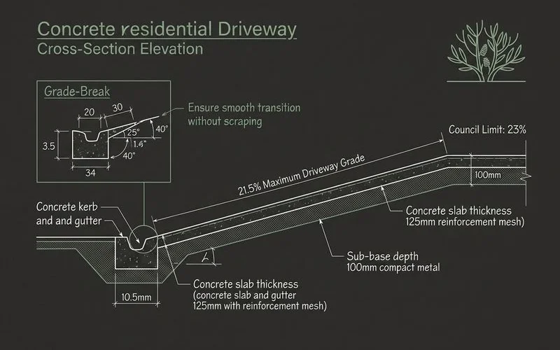 Driveway gradient diagram with council limit annotation