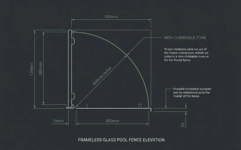 Non-climbable zone diagram with 900mm radius
