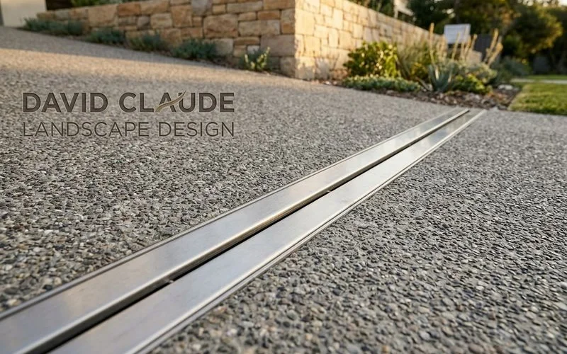 Slot drain detail across steep driveway with R12 surface