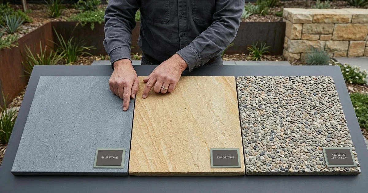Comparison of bluestone, sandstone and exposed aggregate paving