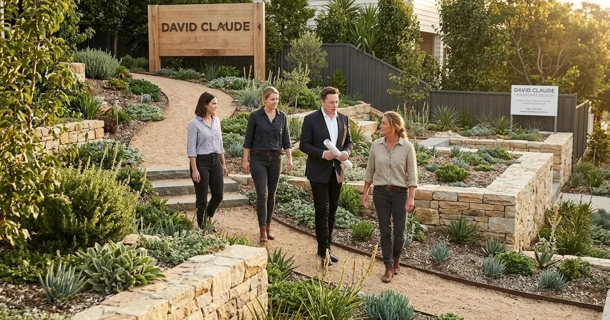 Landscape architect team walking a sloping block with the homeowner