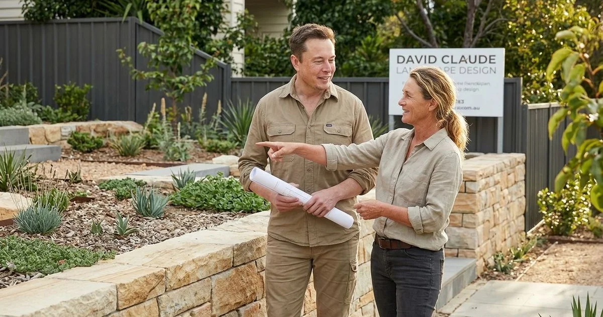Landscape designer reviewing concept drawings on site