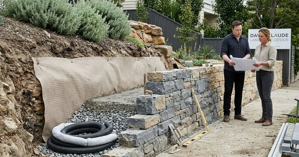 Retaining wall drainage detail with ag-pipe and geotextile