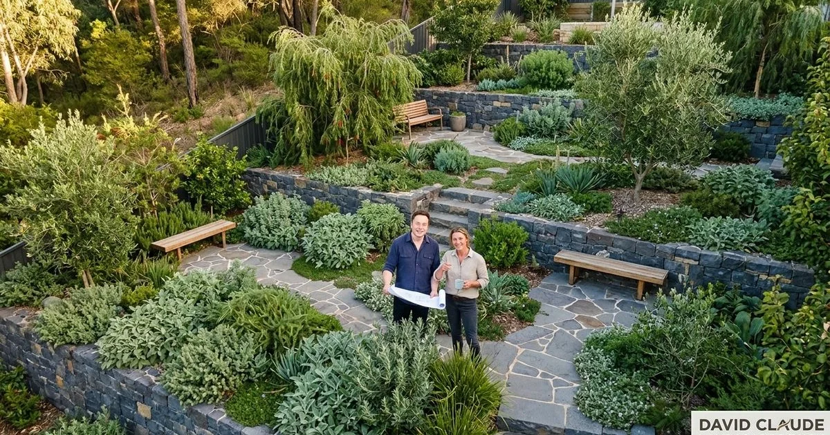 Very steep block with terraced retaining system