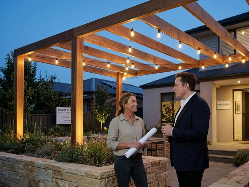 Ambient pergola lighting in entertaining area