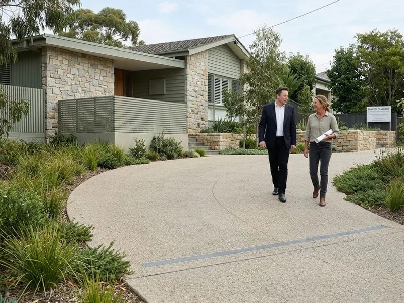 Exposed aggregate driveway with drainage channel