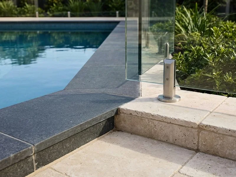 Honed bluestone pool coping detail