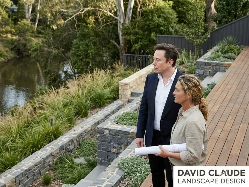 Warrandyte steep river-frontage block with spotted gum deck and bluestone terraces